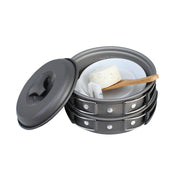 Camping Cookware Set – Portable 10-Piece Outdoor Cooking Kit | Non-Stick Pots, BPA-Free Bowls & Utensils, Wooden Spatula, Cleaning Sponge