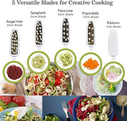 5-Blade Spiralizer – Multifunctional Foldable Vegetable Slicer | Healthy Diet Veggie Pasta Maker with Brush & 4 Recipe eBooks