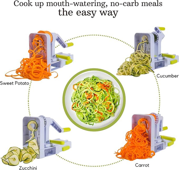 5-Blade Spiralizer – Multifunctional Foldable Vegetable Slicer | Healthy Diet Veggie Pasta Maker with Brush & 4 Recipe eBooks