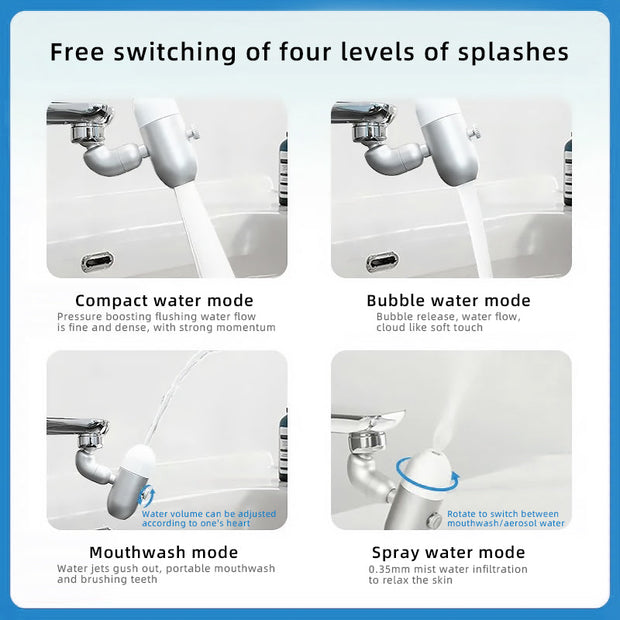 Faucet Extender – Universal Swivel Adjustable Pressurized Four-Speed Splash Bubbler