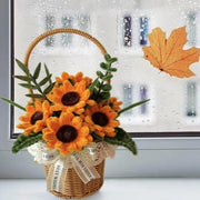 Sunflower Bouquet Pipe Cleaners Set with 150 Pieces Pipe Cleaners Colourful with 4 Colours (Brown, Golden Yellow, White, Leaf Green), 8 Pieces Green Craft Wire, Gift Wrapping Paper, Ribbon, Craft