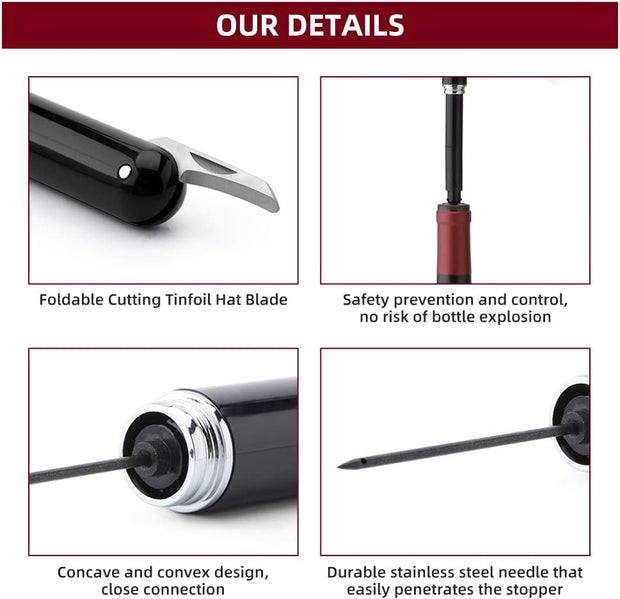 Portable Air Pressure Wine Opener, 2 in 1 Cork Wine Opener Needle with Foil Cutter, Handheld Cork Opener