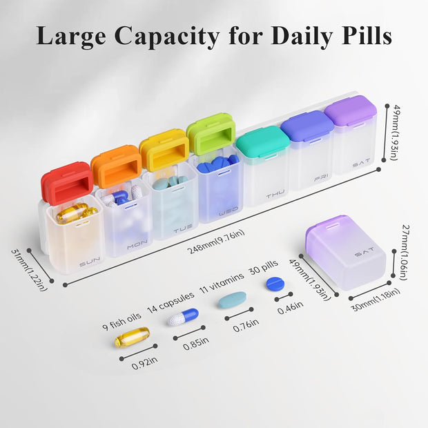Weekly Pill Organizer Magnetic, Removable Pill Box 7 Day 1 Time a Day, Large Travel Pill Case, Week Once Daily Medication Dispenser, Medicine Container Holder for Supplement, Vitamin, Black