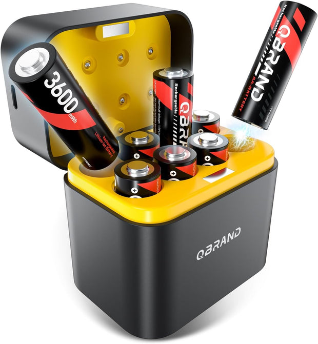 Lithium AA Rechargeable Batteries with Charger - 8 Pack 1.5V 3600mWh Double A Batteries, Quick Charge 3H, Storage Box for Blink Cameras/Game Callers/Motorized Toys (Replace with Nimh/Nicd/Lithium)