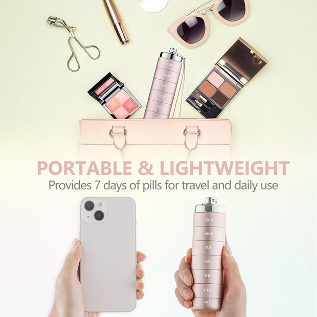 Metal Travel Pill Organizer, Portable 7 Day Vitamin Organizer Stackable, Waterproof 1 Times A Day Pill Box, Large Pill Container, Daily Medicine Organizer for Vitamin, Fish Oil, Supplement