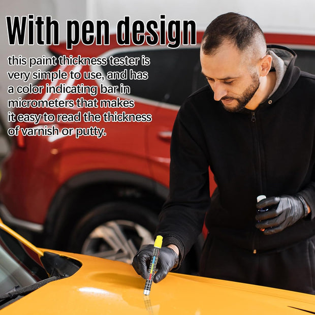 2 Pcs Paint Thickness Gauge Precision Paint Coating Tester Magnetic Tip Car Paint Tester Pen Waterproof Paint Depth Gauge Car Body Damage Detector for Crash Check Coating Film Inspection