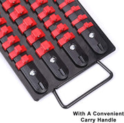 Mayouko 80-Piece Portable Socket Organizer Tray, 2 Pcs Set, Blue & Red, Tools Organizer 1/4-Inch, 3/8-Inch, 1/2-Inch, Heavy Duty Socket Holder, Black Rails, Blue & Red Clips