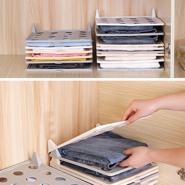 Clothes Organizer Tray, Innovative Household T Shirt Clothing Folding Storage Shelf Rack Stackable Shirt Receipt Board for Clothes Pants Shirts(white)