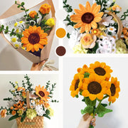 Sunflower Bouquet Pipe Cleaners Set with 150 Pieces Pipe Cleaners Colourful with 4 Colours (Brown, Golden Yellow, White, Leaf Green), 8 Pieces Green Craft Wire, Gift Wrapping Paper, Ribbon, Craft