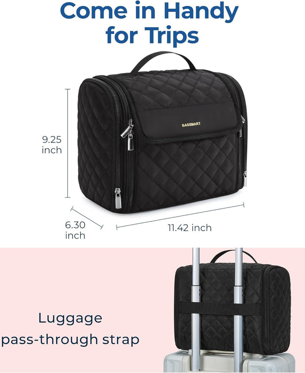 Makeup Bag for Women with Hanging Hook, Large Portable Capacity Water-resistant Organizer Travel Case for Toiletries and Cosmetics, Pink