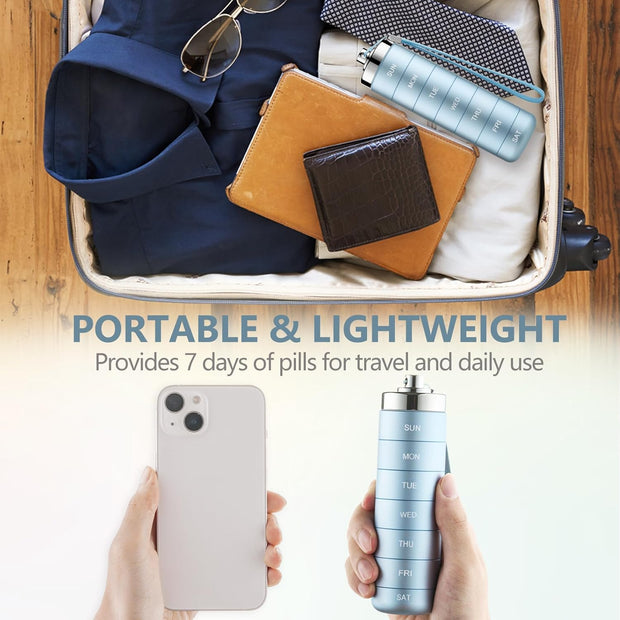 Metal Travel Pill Organizer, Portable 7 Day Vitamin Organizer Stackable, Waterproof 1 Times A Day Pill Box, Large Pill Container, Daily Medicine Organizer for Vitamin, Fish Oil, Supplement