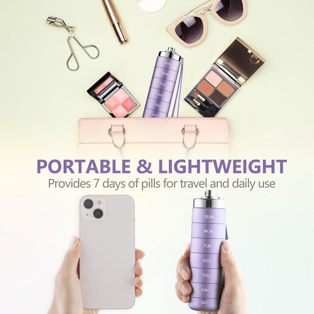 Metal Travel Pill Organizer, Portable 7 Day Vitamin Organizer Stackable, Waterproof 1 Times A Day Pill Box, Large Pill Container, Daily Medicine Organizer for Vitamin, Fish Oil, Supplement