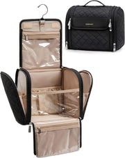 Makeup Bag for Women with Hanging Hook, Large Portable Capacity Water-resistant Organizer Travel Case for Toiletries and Cosmetics, Pink