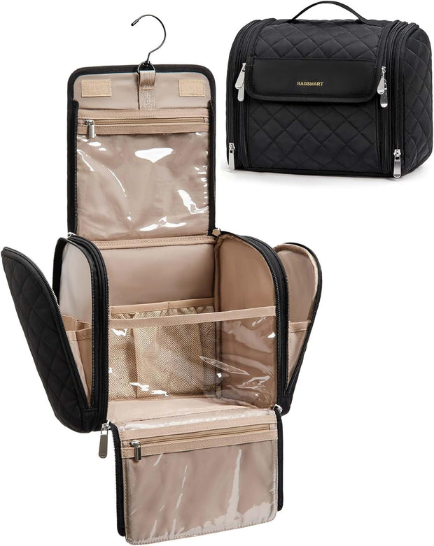 Makeup Bag for Women with Hanging Hook, Large Portable Capacity Water-resistant Organizer Travel Case for Toiletries and Cosmetics, Pink