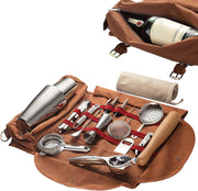 Bartender Travel Bag – Portable Canvas Barware Storage Roll Bag with Shoulder Strap
