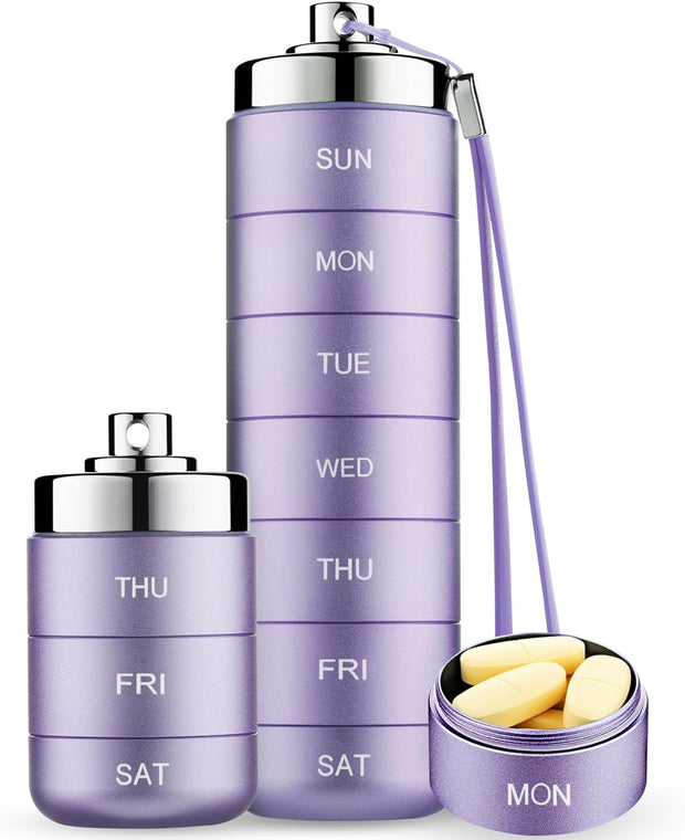 Metal Travel Pill Organizer, Portable 7 Day Vitamin Organizer Stackable, Waterproof 1 Times A Day Pill Box, Large Pill Container, Daily Medicine Organizer for Vitamin, Fish Oil, Supplement