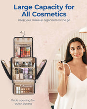 Makeup Bag for Women with Hanging Hook, Large Portable Capacity Water-resistant Organizer Travel Case for Toiletries and Cosmetics, Pink