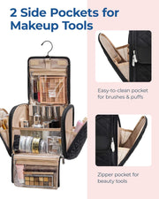 Makeup Bag for Women with Hanging Hook, Large Portable Capacity Water-resistant Organizer Travel Case for Toiletries and Cosmetics, Pink