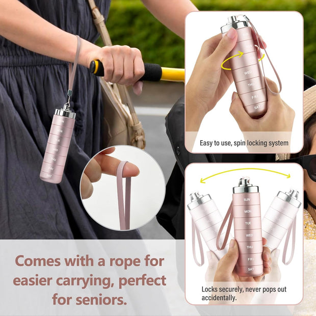 Metal Travel Pill Organizer, Portable 7 Day Vitamin Organizer Stackable, Waterproof 1 Times A Day Pill Box, Large Pill Container, Daily Medicine Organizer for Vitamin, Fish Oil, Supplement