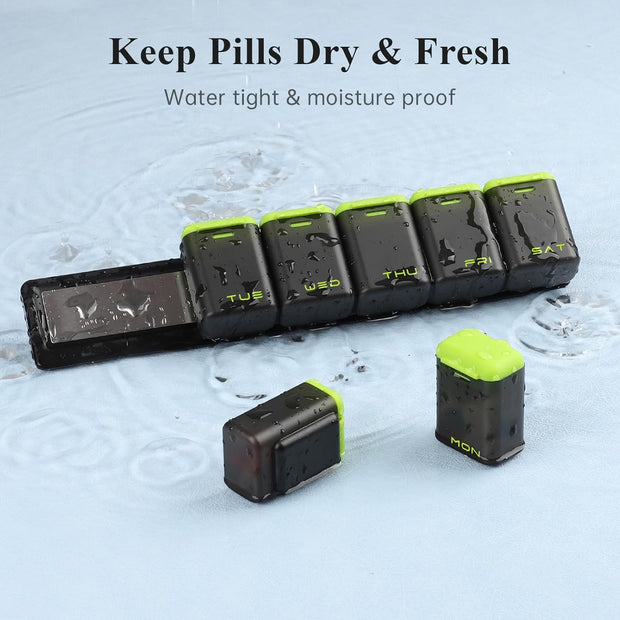 Weekly Pill Organizer Magnetic, Removable Pill Box 7 Day 1 Time a Day, Large Travel Pill Case, Week Once Daily Medication Dispenser, Medicine Container Holder for Supplement, Vitamin, Black