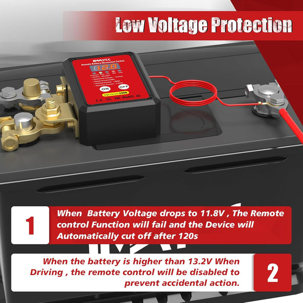 Kill Switch for Car, 12V Remote Battery Disconnect Switch 240A, Car Battery Kill Switch Anti Theft, Automatic Cut/Shut Off Switch for Auto, RV, ATV,Truck, Boat.