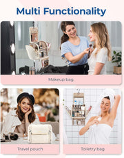 Makeup Bag for Women with Hanging Hook, Large Portable Capacity Water-resistant Organizer Travel Case for Toiletries and Cosmetics, Pink