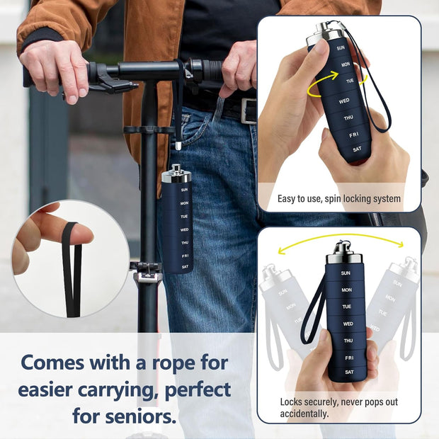 Metal Travel Pill Organizer, Portable 7 Day Vitamin Organizer Stackable, Waterproof 1 Times A Day Pill Box, Large Pill Container, Daily Medicine Organizer for Vitamin, Fish Oil, Supplement