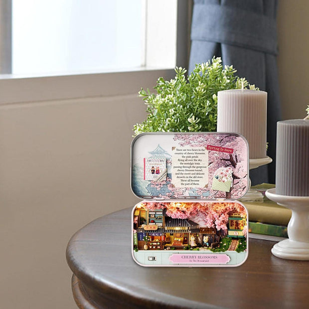 Box Theatre Dollhouse Kit – DIY Miniature Tin Box House with LED Lights