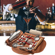 Bartender Travel Bag – Portable Canvas Barware Storage Roll Bag with Shoulder Strap