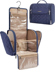 Makeup Bag for Women with Hanging Hook, Large Portable Capacity Water-resistant Organizer Travel Case for Toiletries and Cosmetics, Pink