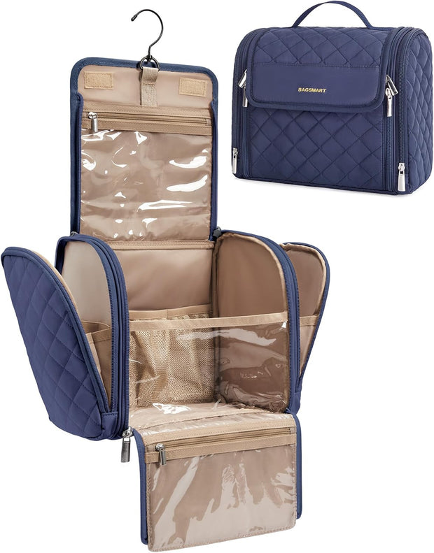 Makeup Bag for Women with Hanging Hook, Large Portable Capacity Water-resistant Organizer Travel Case for Toiletries and Cosmetics, Pink