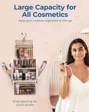 Makeup Bag for Women with Hanging Hook, Large Portable Capacity Water-resistant Organizer Travel Case for Toiletries and Cosmetics, Pink