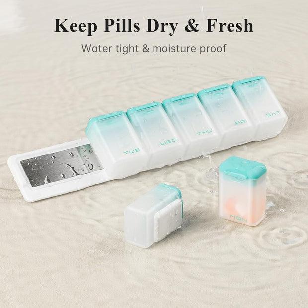 Weekly Pill Organizer Magnetic, Removable Pill Box 7 Day 1 Time a Day, Large Travel Pill Case, Week Once Daily Medication Dispenser, Medicine Container Holder for Supplement, Vitamin, Black
