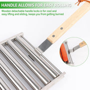 Stainless Steel Hot Dog Sausage Roller | BBQ Grill with Extra-Long Wooden Handle | Evenly Grills 5 Hot Dogs