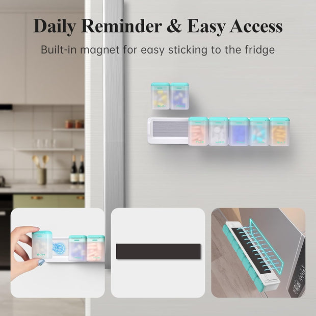 Weekly Pill Organizer Magnetic, Removable Pill Box 7 Day 1 Time a Day, Large Travel Pill Case, Week Once Daily Medication Dispenser, Medicine Container Holder for Supplement, Vitamin, Black