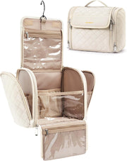 Makeup Bag for Women with Hanging Hook, Large Portable Capacity Water-resistant Organizer Travel Case for Toiletries and Cosmetics, Pink