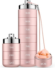 Metal Travel Pill Organizer, Portable 7 Day Vitamin Organizer Stackable, Waterproof 1 Times A Day Pill Box, Large Pill Container, Daily Medicine Organizer for Vitamin, Fish Oil, Supplement