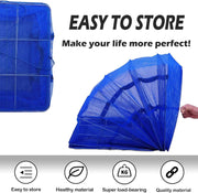 Drying Rack 4 Layers Folding Mesh, Foldable Nylon Netting, Hanging Drying Net, for Shrimp, Fish, Fruit, Vegetables, Herb, with Zipper Opening - Blue (25.59X13.78X13.78 in)