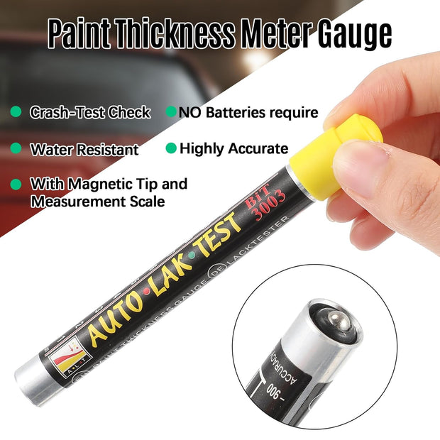 2 Pcs Paint Thickness Gauge Precision Paint Coating Tester Magnetic Tip Car Paint Tester Pen Waterproof Paint Depth Gauge Car Body Damage Detector for Crash Check Coating Film Inspection