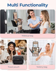 Makeup Bag for Women with Hanging Hook, Large Portable Capacity Water-resistant Organizer Travel Case for Toiletries and Cosmetics, Pink