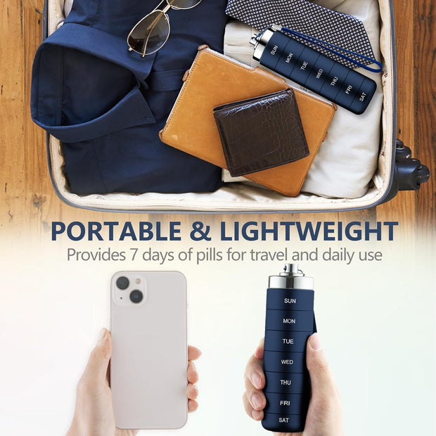 Metal Travel Pill Organizer, Portable 7 Day Vitamin Organizer Stackable, Waterproof 1 Times A Day Pill Box, Large Pill Container, Daily Medicine Organizer for Vitamin, Fish Oil, Supplement