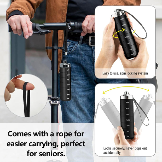 Metal Travel Pill Organizer, Portable 7 Day Vitamin Organizer Stackable, Waterproof 1 Times A Day Pill Box, Large Pill Container, Daily Medicine Organizer for Vitamin, Fish Oil, Supplement