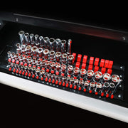 Mayouko 80-Piece Portable Socket Organizer Tray, 2 Pcs Set, Blue & Red, Tools Organizer 1/4-Inch, 3/8-Inch, 1/2-Inch, Heavy Duty Socket Holder, Black Rails, Blue & Red Clips