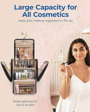 Makeup Bag for Women with Hanging Hook, Large Portable Capacity Water-resistant Organizer Travel Case for Toiletries and Cosmetics, Pink