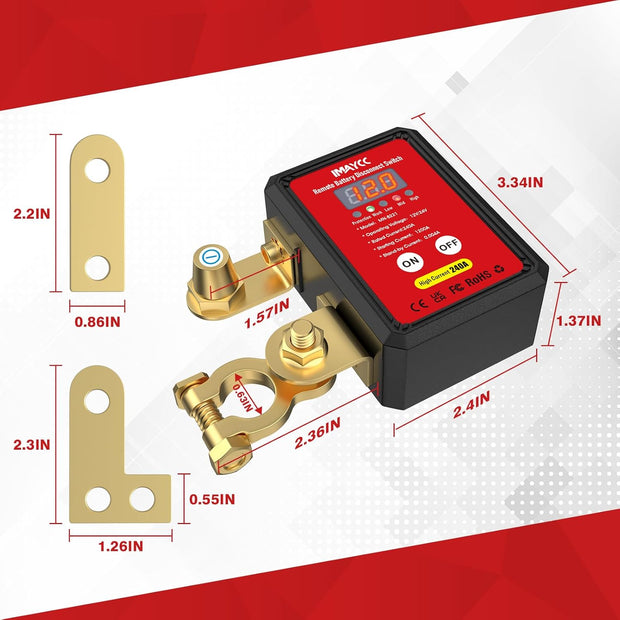 Kill Switch for Car, 12V Remote Battery Disconnect Switch 240A, Car Battery Kill Switch Anti Theft, Automatic Cut/Shut Off Switch for Auto, RV, ATV,Truck, Boat.