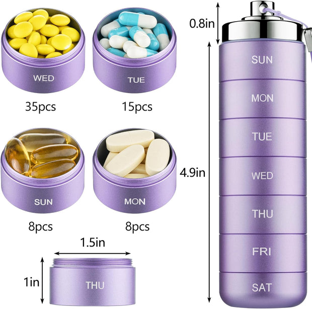 Metal Travel Pill Organizer, Portable 7 Day Vitamin Organizer Stackable, Waterproof 1 Times A Day Pill Box, Large Pill Container, Daily Medicine Organizer for Vitamin, Fish Oil, Supplement
