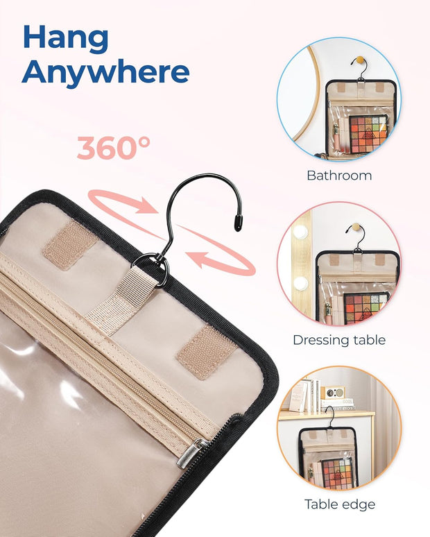 Makeup Bag for Women with Hanging Hook, Large Portable Capacity Water-resistant Organizer Travel Case for Toiletries and Cosmetics, Pink