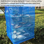Drying Rack 4 Layers Folding Mesh, Foldable Nylon Netting, Hanging Drying Net, for Shrimp, Fish, Fruit, Vegetables, Herb, with Zipper Opening - Blue (25.59X13.78X13.78 in)