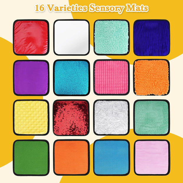 Montessori Sensory Mats Set – 16 Assorted Textured Tiles for Engaging Sensory Play