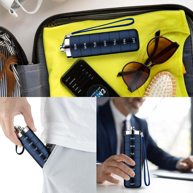 Metal Travel Pill Organizer, Portable 7 Day Vitamin Organizer Stackable, Waterproof 1 Times A Day Pill Box, Large Pill Container, Daily Medicine Organizer for Vitamin, Fish Oil, Supplement